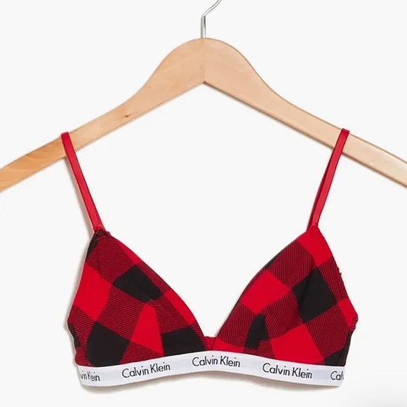 CK | BUFFALO PLAID UNLINED TRIANGLE BRALETTE - Picture 2 of 7